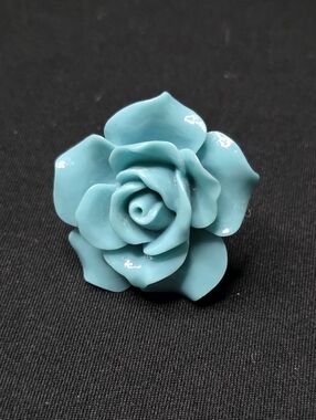 Vintage Turquoise Resin Rose Statement Ring - Adjustable Silver Tone